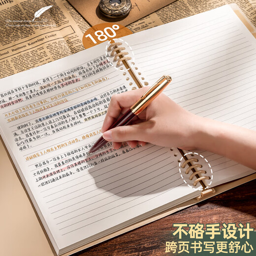 三木（SUNWOOD）A5/60张120页不硌手活页本 复古外壳可拆卸8孔横线笔记本 附索引页 考研错题作业本 棕黑 1389