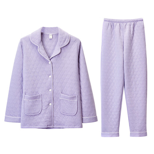 Darli Couple Pajamas Women's Autumn and Winter New Air Cotton Sandwich Warm Three-Layer Pure Cotton Home Clothes Men's Winter Suit Misty Sky Blue T9215113-063 Men's XL