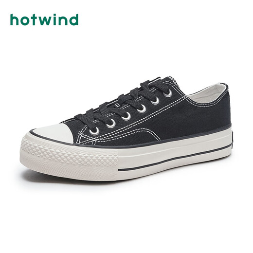 Hot Wind 2025 Осень Новые мужские простые классические универсальные парусиновые туфли с низким берцем на шнуровке Повседневные кроссовки Мужская обувь 01 Черный 42 Половина размера Большой