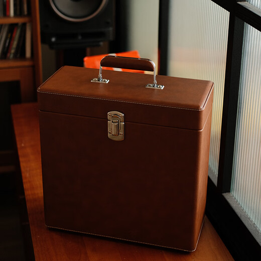 Syitren vinyl record storage box retro portable vinyl storage protective box brown
