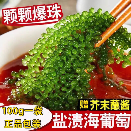 盐渍海葡萄泡发食用 儿童海藻菜海洋蔬菜海草 海葡萄100g*10袋【送芥末酱油】