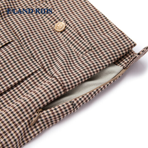 E LAND KIDS ropa para niños falda para niñas 25 otoño e invierno nueva falda plisada con patrón de estilo universitario británico Beige beige / 35 130