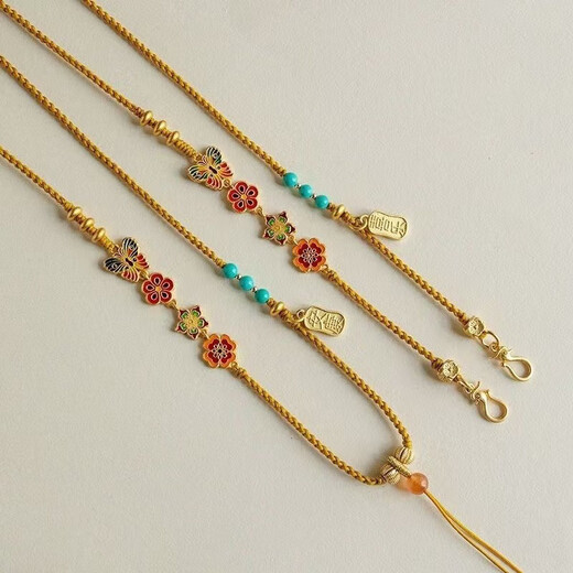 WEISHINI hand-woven double-eared Ruyi pendant lanyard braided rope necklace for men and women gold jade clavicle chain gold butterfly necklace A25-303