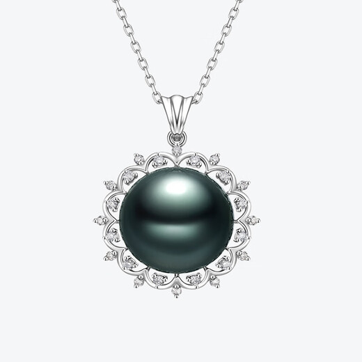 Meluxe 18K gold seawater pearl pendant Tahitian black pearl pendant bustling series birthday gift for wife malachite green 14-14.5mm + diamond 0.26ct