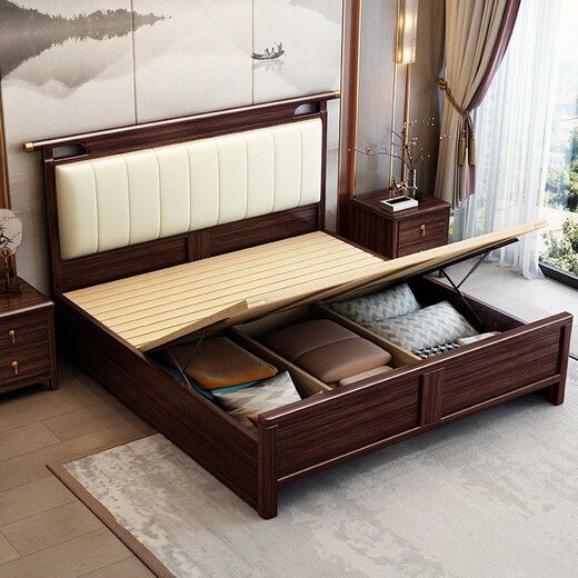 Laishida Chinese style ebony solid wood bed master bedroom 1.8m double high-end light luxury wedding bed YF9904 1.8 bed