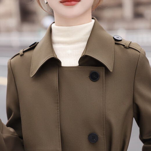 Sibaishe Temperament Windbreaker 2025 Autumn New Women's British Style Simple Slim Medium Long Jacket