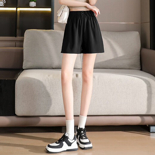 Magical style new summer elastic waist shorts for women casual loose high waist A-line slimming versatile wide-leg shorts 826 black XL