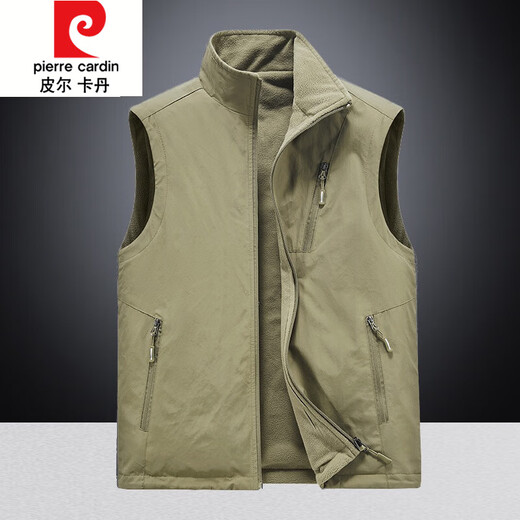 Pierre Cardin Autumn and Winter Reversible Vest Men's Outdoor Sports Fleece Vest Polar Fleece Waistcoat Warm Vest Sleeveless Jacket Black 2XL Recommended/150-165Jin Jin equals 0.5kg