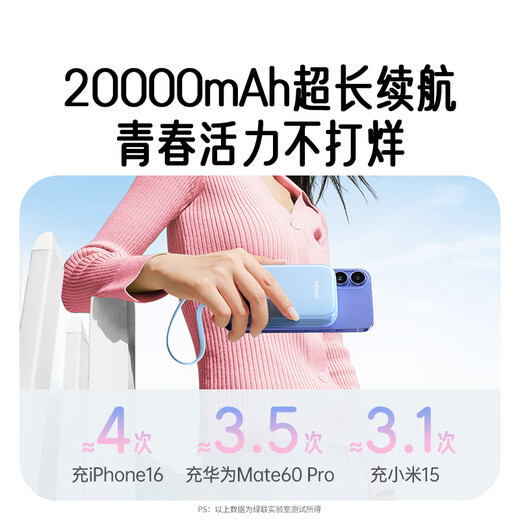 Green Alliance 3C certified, can be used on airplanes, power bank comes with 20000 mAh 22.5W fast charging, large capacity, compact and portable power bank, suitable for Apple 17, Xiaomi and Huawei