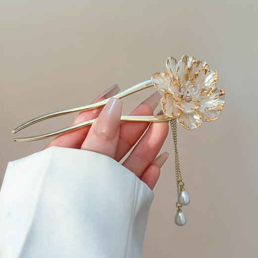 Dragon Girl Retro Enamel National Style Peony Hairpin New Chinese Style Ancient Style Hair Accessories Hairpin Hairpin Beige Peony Hairpin