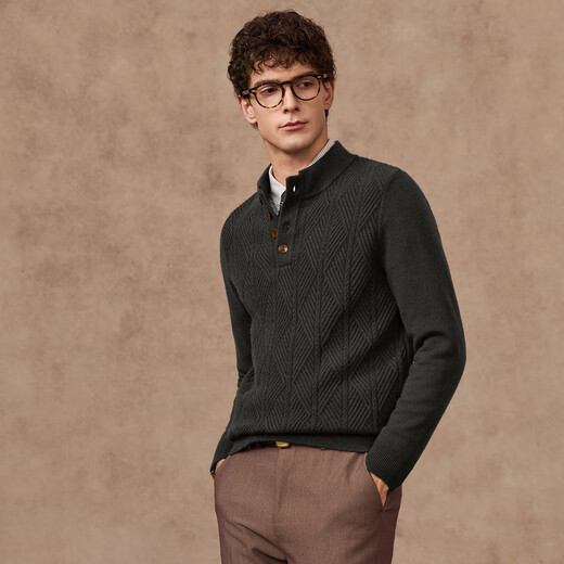 庄吉（Judger）【440克重磅 100%羊毛】庄吉男士纯羊毛衫2025秋冬半高亨利领毛衣