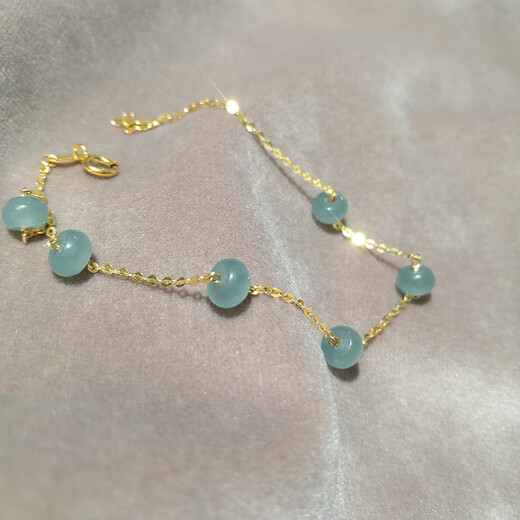 Yan's 18k gold ice blue water jade A-grade abacus bead bracelet adjustable light luxury simple versatile hand jewelry women's gift hand circumference 15