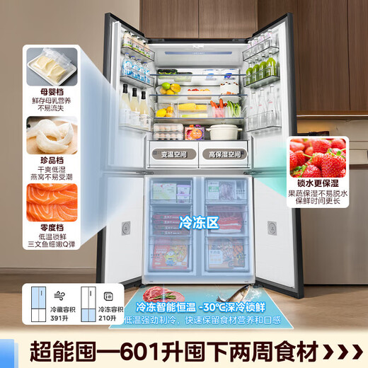 Midea Xiongdundun 601 dual-system flat screen fully embedded odor-free sterilization cross four-door first-level frost-free household refrigerator BCD-601WUSPZM (E) Haibeida