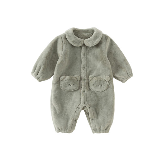 DAVE&BELLA baby girl milk velvet jumpsuit newborn romper children's pajamas winter new baby boy's bag pea green ready stock 90cm (recommended height 80-90cm)