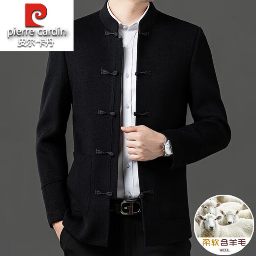 皮尔卡丹（pierre cardin）羊毛呢子夹克外套男士秋冬新款唐装立领中山装双面呢子爸爸装外套 咖色 4XL 195