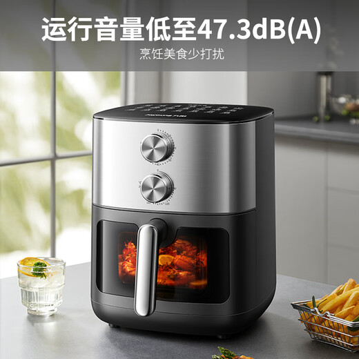 Joyoung air fryer, upper and lower dual heat sources, no need to turn over, 6.5L large capacity, large viewing window, knob, household frying, grilling, one-piece metal inner cavity KL65-V596Y