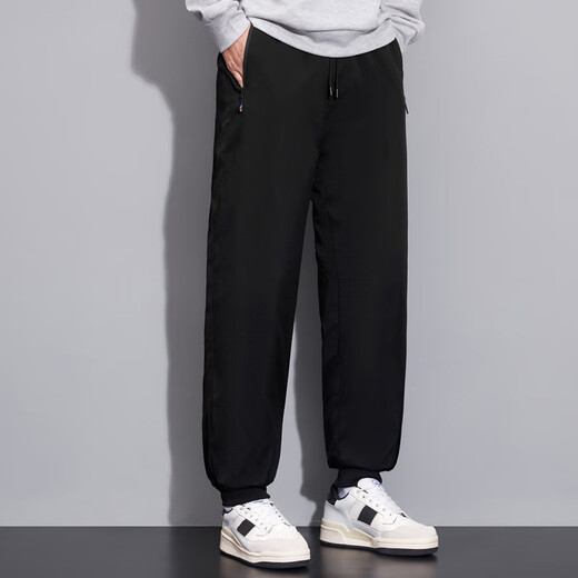 RFKU thickened velvet pants men's winter loose legged pants straight casual pants men's trendy sports warm cotton pants black - drawstring 2XL (140-160Jin Jin equals 0.5kg)