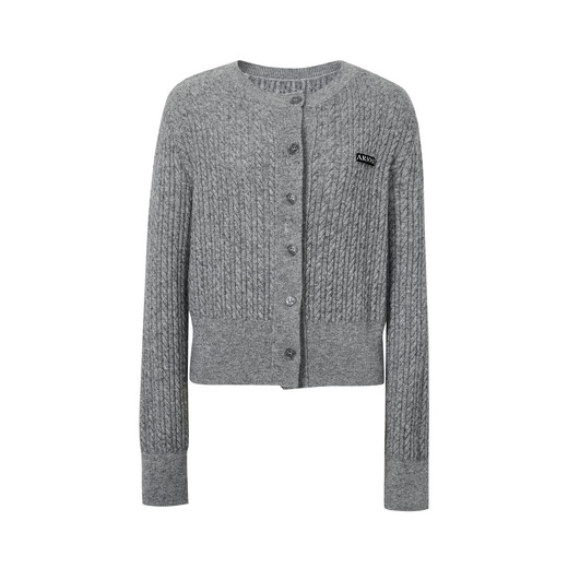 Ainos Estee Shopping Mall Same Style 2025 Winter New Sheep Wool Cable Knitted Sweater Cardigan Sweater 41028007 Feather Gray M