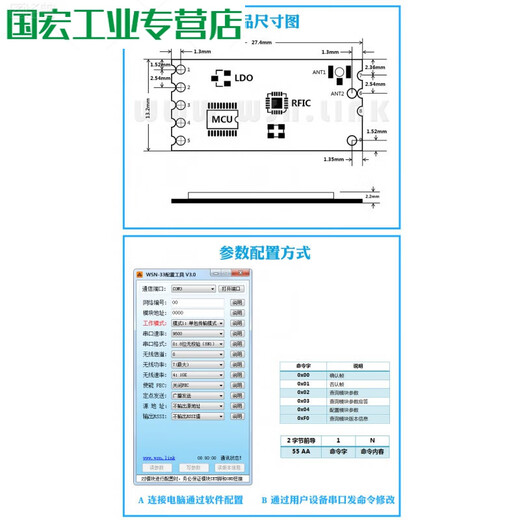 LORA无线模块SX1276扩频433M 1278无线串口PLC工控 TTL接口WSN-33 贴片型(送弹簧天线)
