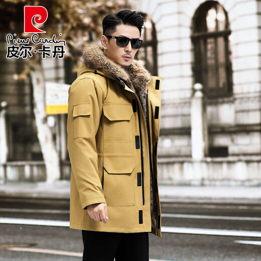 Pierre Cardin parka men's mid-length imitation mink liner removable winter cotton coat imitation mink velvet coat imitation mink coat black fur mid-length fur sleeves + removable liner 2XL recommended 145-155Jin Jin equals 0.5 kg