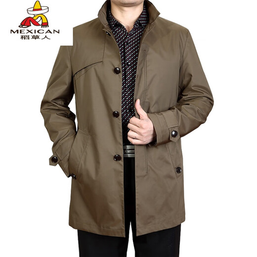 Scarecrow middle-aged and elderly 2020 new men's mid-length windbreaker men's jacket spring and autumn middle-aged casual dad wear windbreaker dark brown 1508 3XL 190/104 175Jin Jin equals 0.5 kg --195Jin Jin equals 0.5 kg
