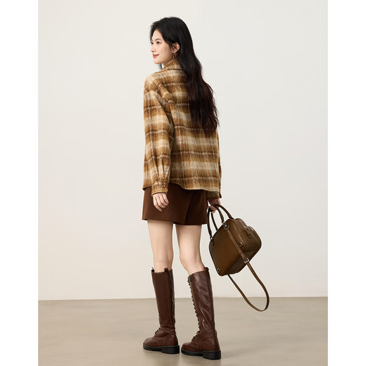 Shangjing shirt women's 25th winter new women's Korean style lazy style woolen material thickened color block plaid loose shirt women's tops