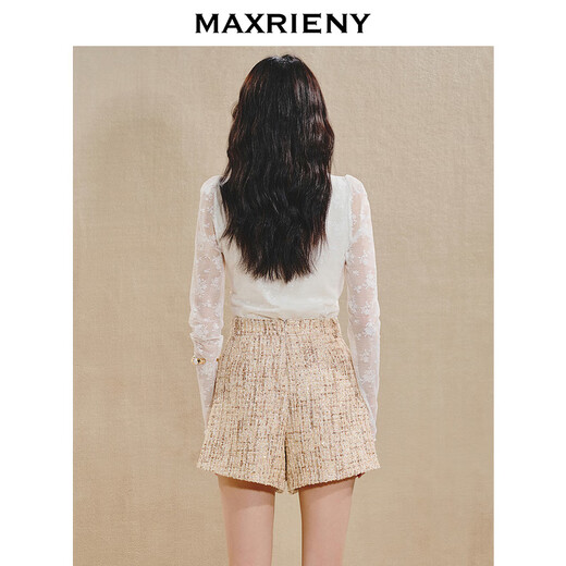 MAXRIENY exquisite romantic lace chiffon shirt temperament slim slim turtleneck top bottoming shirt for women in white M