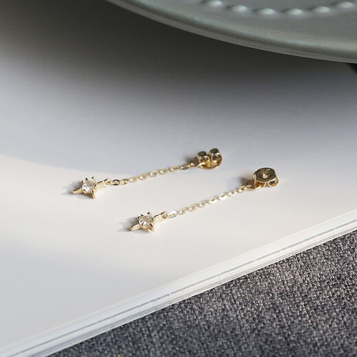 Caizhi white small C pure gold gold jewelry 14K10K gold earrings earrings chain small diamond six-pointed star pendant ear wire ear plugs ear plugs one