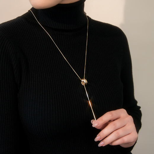 Yalundi golden double ring long necklace sweater chain light luxury high-end accessories women's 2025 new decorative long pendant