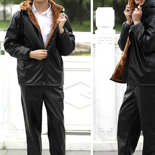 Manxi Nan Leather Jacket Leather Pants Leather Suit Plus Velvet Thickened Windproof Warmth Waterproof Motorcycle Motorcycle Driving Takeaway Work Clothes Men Gold Velvet Top + Pants Suit 2XL 120-140