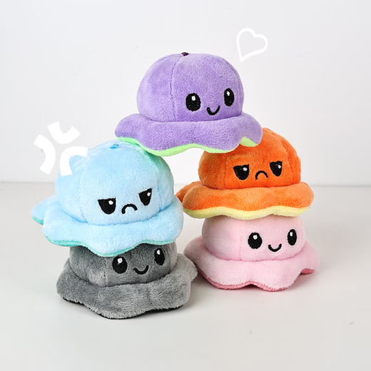 Jingji Flip and Face Changing Little Octopus School Bag Pendant Doll Cute Keychain Pendant Creative Backpack Doll Bag Pendant Black to Gray Style 1