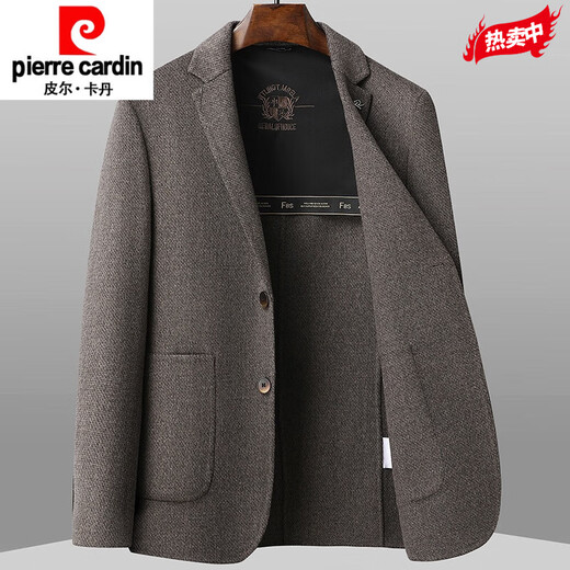 皮尔卡丹（pierre cardin）秋冬季双面呢西装男商务休闲爸爸装外套绵羊毛呢子西服新品 浅咖色 常.规不加内胆 4XL 建议175-190斤