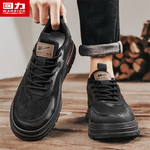 回力男鞋男士秋冬季新款板鞋厚底工装休闲鞋子劳保马丁靴男 黑色 43 