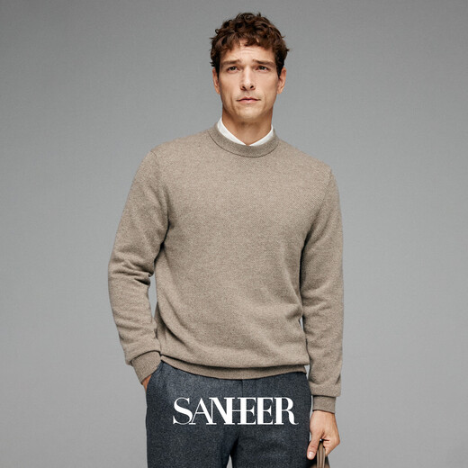 SANHEER享受自然的礼物 斜纹肌理蓬松保暖纯羊绒 圆领毛衣羊绒衫 DAZ753 灰蓝色 56/3XL