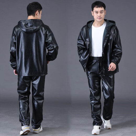 Jinghe Spring and Autumn Thin Leather Men's Jacket Waterproof and Wear-Resistant Middle-aged and Elderly Work Clothing Leather Jacket and Leather Pants Suit Men's Oil-proof Top + Pants (Spring and Autumn Single Style without Velvet) 5XL Size Recommendation (180-200 Jin Jin is equal to 0.5 kg)