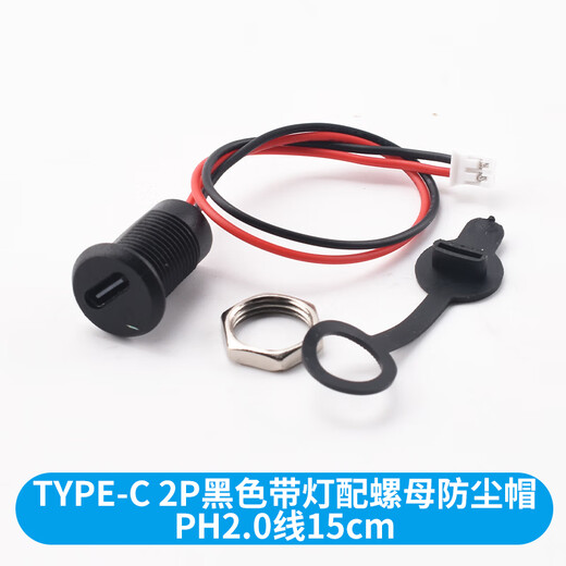 Type-c waterproof female base with wire DIY repair data charging port test C welding wire glue injection double-layer USB socket TYPE-C 2P black with light with nut dust cap PH2.0 line