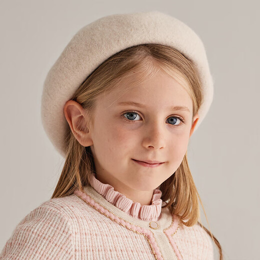 DAVE&BELLA girls' hats, stylish children's berets, wool, medium and large children's pullover hats, autumn and winter new children's hats, warm hats, off-white, in stock 50 (recommended hat circumference is about 48-50cm)