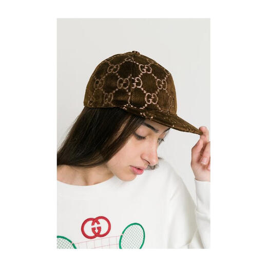 Gucci (GUCCI) Women's Hat Sun Shade Adjustable Cotton Velvet Outdoor Daily Baseball Cap Fashion Brown S