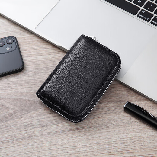 第九城(V.NINE)头层牛皮卡包男士多卡位卡套防盗刷商务名片夹防消磁驾驶证套零钱包送老公送男友生日礼物情人节新年礼物 黑色