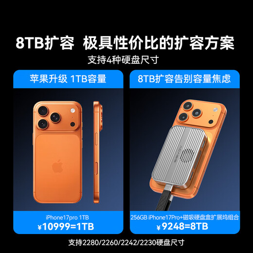 阿卡西斯（acasis）磁吸硬盘盒扩展坞移动固态M.2 NVMe外置盒SSD适用苹果iPhone17Pro手机电脑扩容电子尿袋EC1401