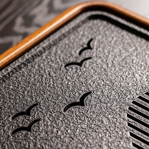 Craftsman's Tea Tray Black Gold Magnet Dry Infusion Tray Household High-end Rosewood Frame Tea Table Office Tea Set Tray Black Gold Magnet Painted Mountain Bird Walnut Tea Tray 40cm