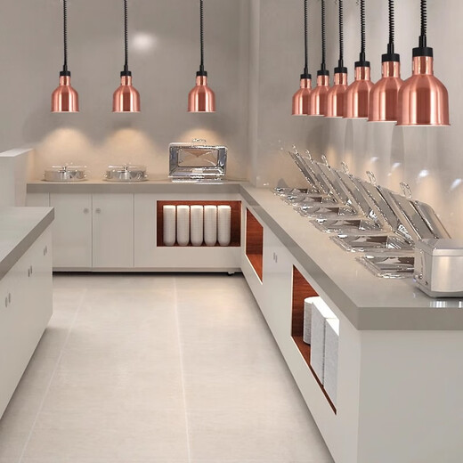 Qiermei retractable food insulation lamp hanging food heating lamp cafeteria barbecue lamp catering insulation lamp supermarket dry goods hanging wire-02 style/29cm bright red non-retractable