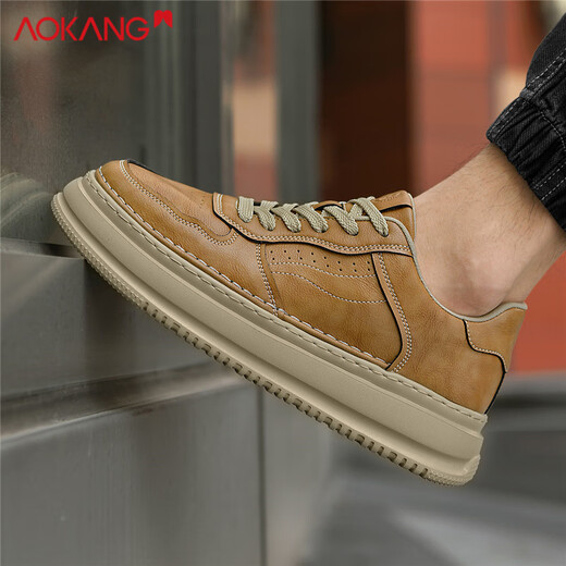 奥康男鞋休闲鞋透气运动鞋秋冬百搭增高板鞋 麦黄 42