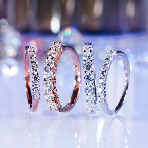 Jueqing 18K gold platinum simple single row diamond seven diamond ring men's and women's couple's moissanite ring tail ring 10 points No. 6