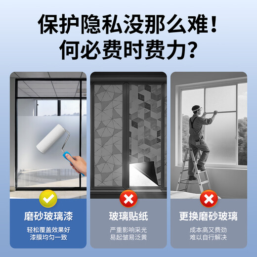 Art Stupid Water-based Glass Frosted Paint Blackout Anti-Peeping Special Bathroom Doors and Windows Bathroom Artistic Paint Tile Indoor Glaze Paint Glass Anti-Peeping Frosted Paint Upgraded Frosted Paint 500g*1 Bucket-Free Tools Can Paint 5 Square Meters