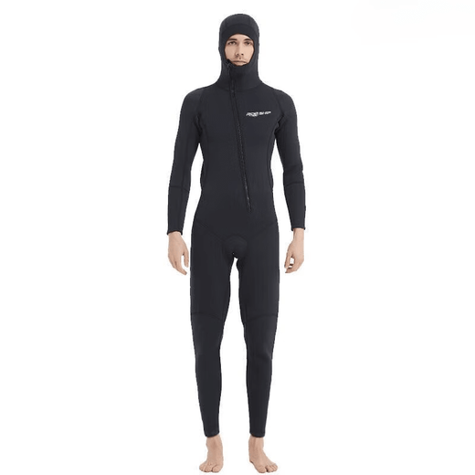 Winter swimming swimsuit cold-proof gelcoat 3MM hooded wetsuit one-piece thickened swimming long-sleeved surfing wetsuit + diving socks black hooded wetsuit S one size