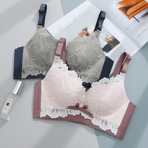 Aimu Autumn and Summer Women's Small Breast Push-up Anti-sagging Color Block Large Breast Bra Women's Small Breast Push-Up Anti-Expansion Bra Sakura Purple 1 piece 75D Thin Cup 0.3CM