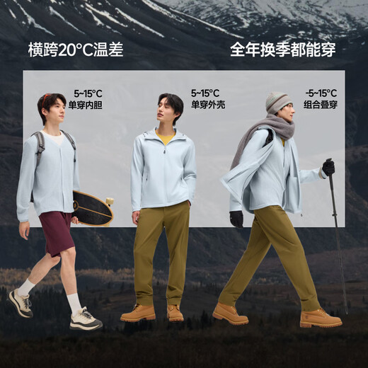 Beneunder Men's Jacket Jacket Liner Jacket Outdoor Windproof Fleece Jacket High Elasticity Detachable ST019 Thin Gray Blue L