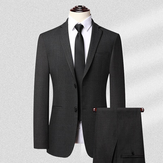 Hengyuanxiang wool suit men's suit Middle-aged men's autumn and winter business casual formal wear professional high-end suit wedding dress 2383 - black and gray strips L (175) pants default size 34 - for other sizes, please leave a message about your waist size or contact customer service