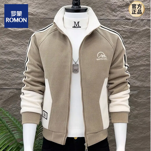 ROMON's new winter men's jacket, thickened with velvet, warm and stylish, Korean style slim-fit stand-up collar versatile top, black 4XL recommended 160-175Jin Jin equals 0.5kg